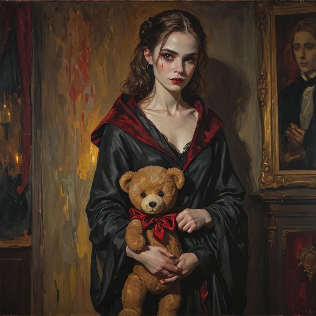 Young Vampire with Teddy Bear in Fauvist Style