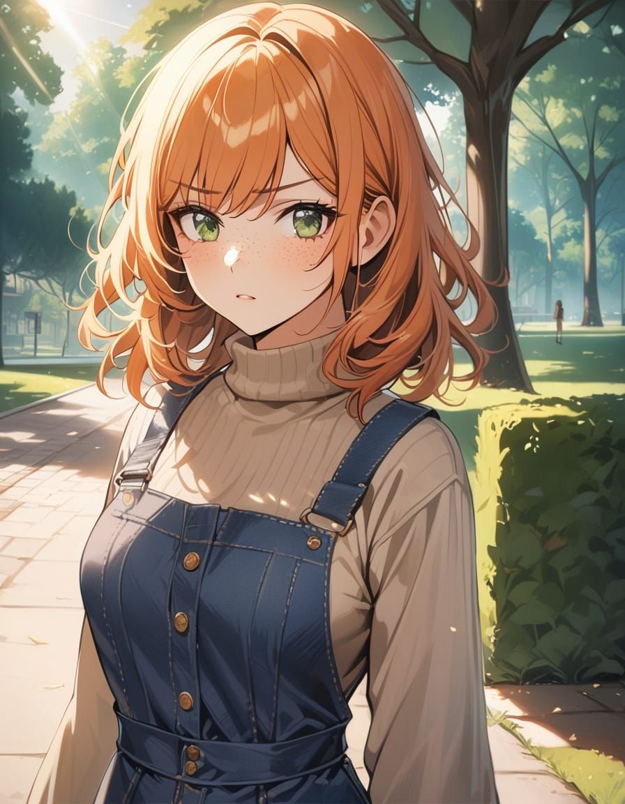 Unamused Girl in Park Sunlight