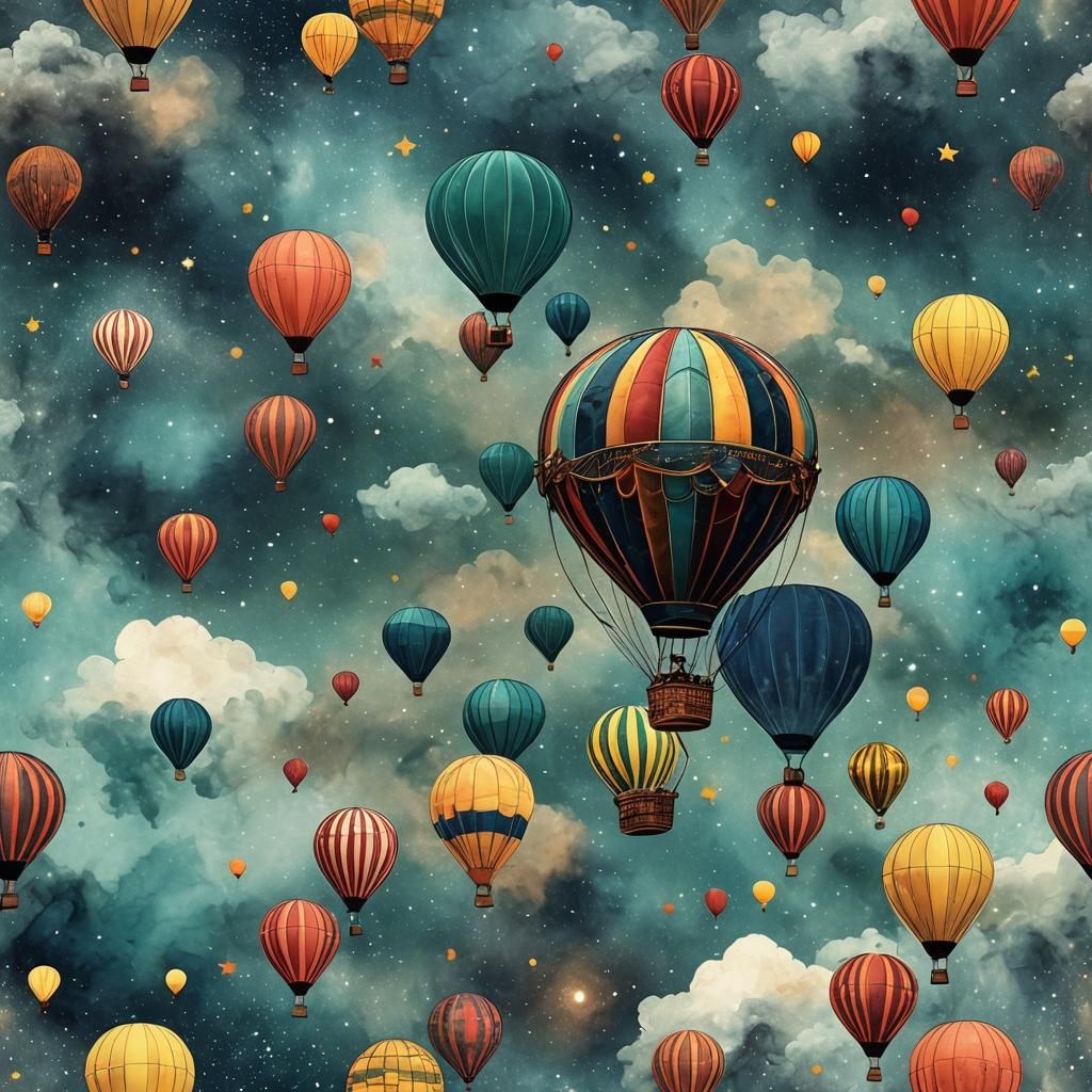 Abstract Hot Air Balloon Soaring Through Space