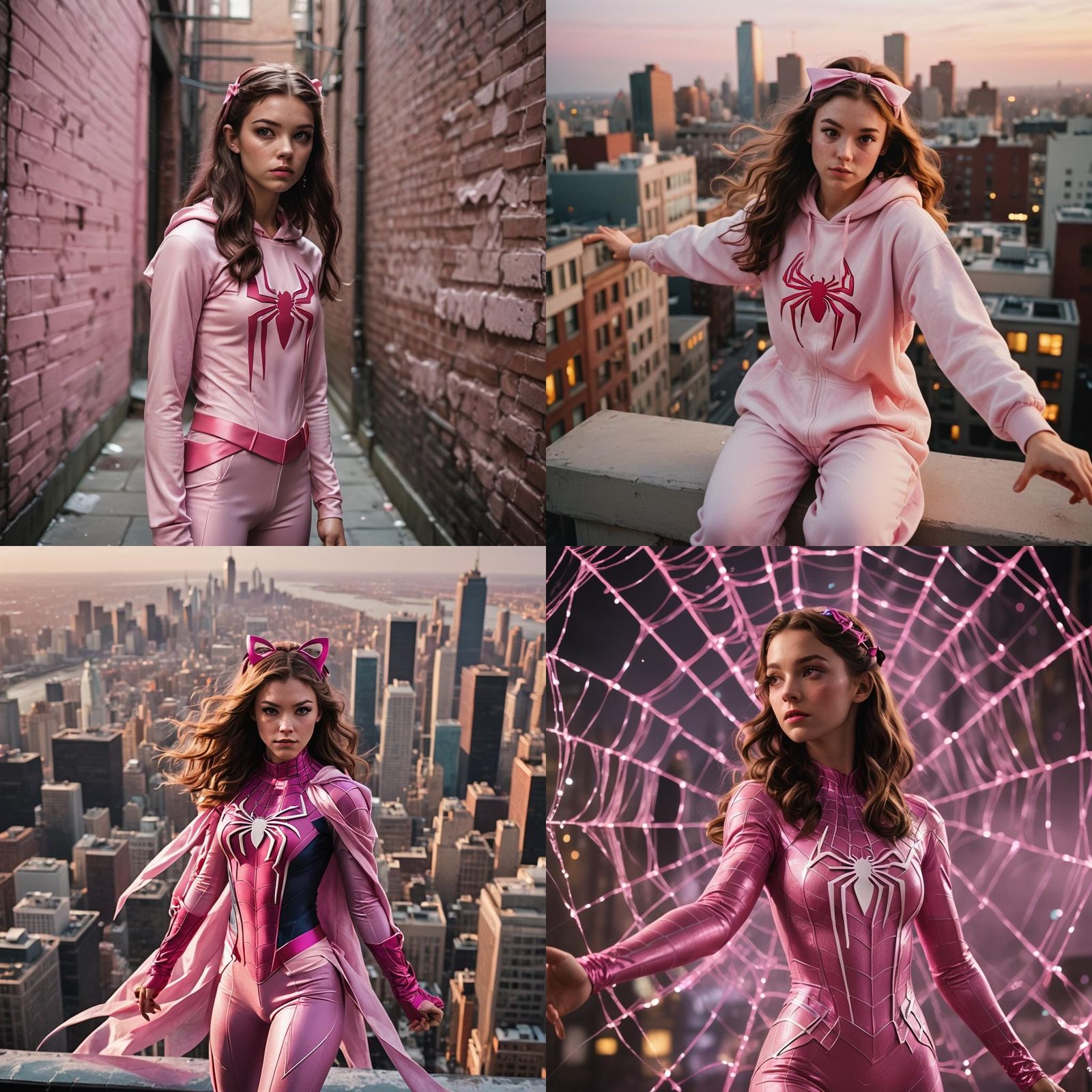 Girl in Pink Spiderman Costume: Cinematic Film Still