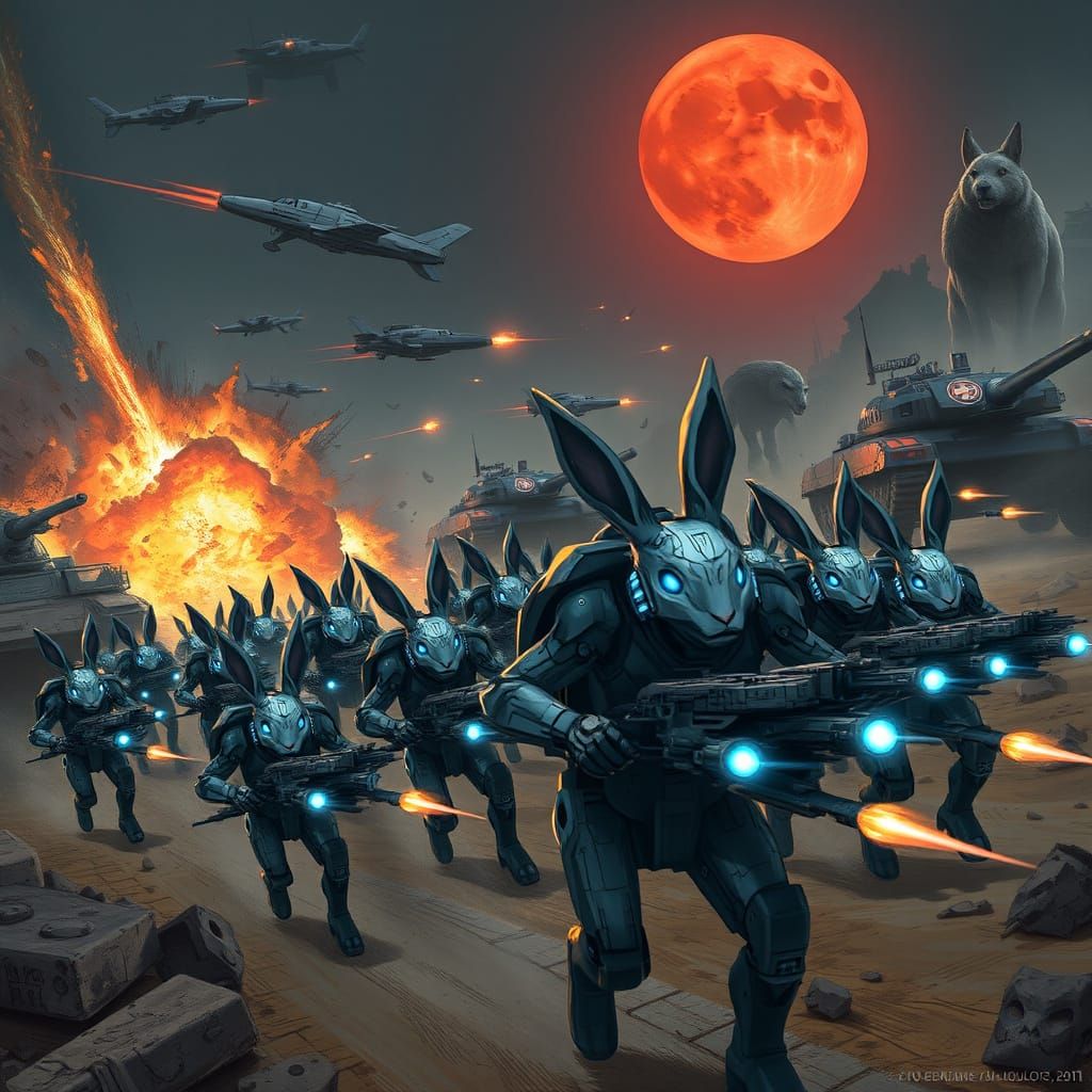 Mechanized Rabbit Warriors Clash with Feline-Lupine Alliance...