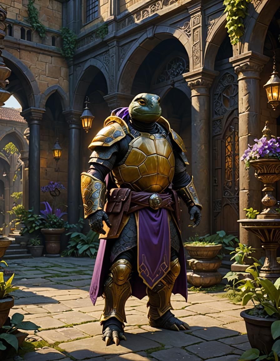 Tortle Cleric in Dark Fantasy Art Style