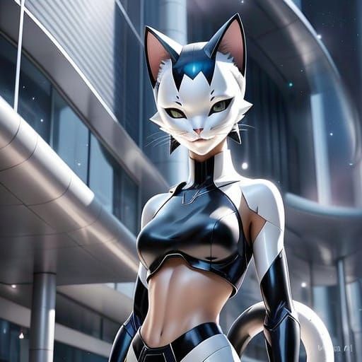 Lean Male Nekojin in Front of United Planets Diplomacy Build...