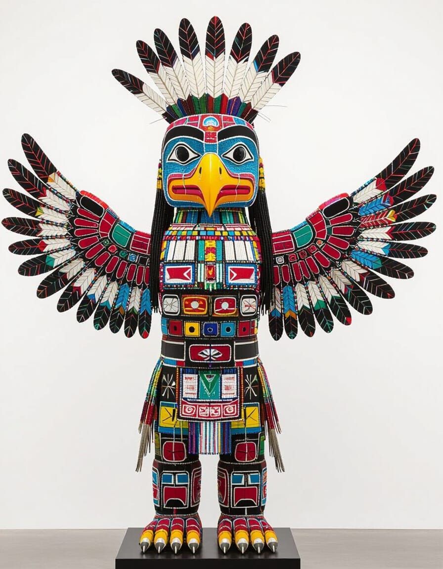 Colorful Glass Bead Totem Sculpture in Pop Art Style