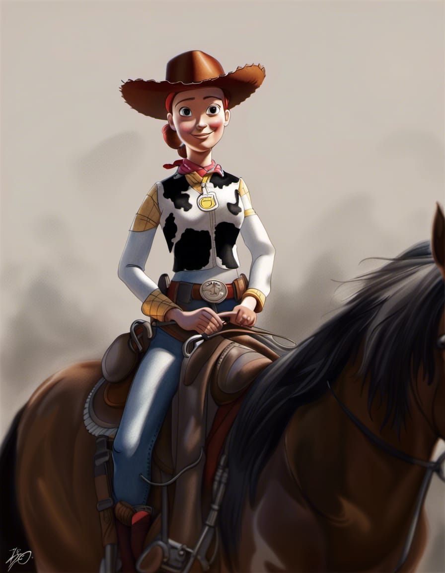 Jessie from Toy Story on Horseback in Inkwash Style