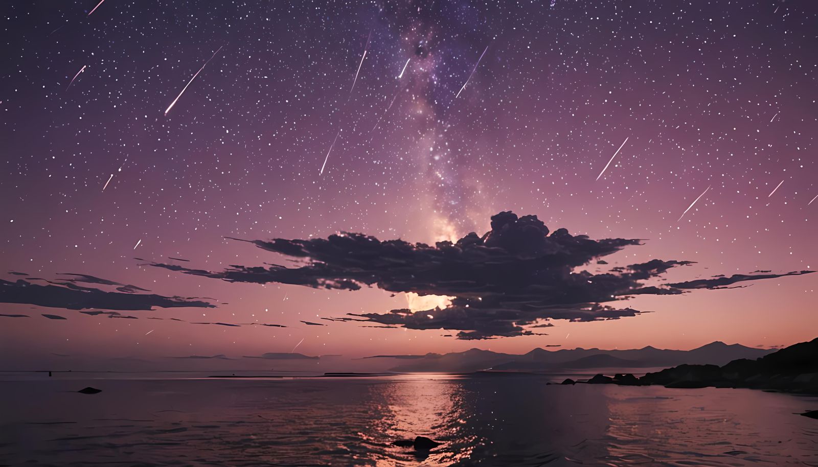 Meteor Shower at Dusk Over Ocean