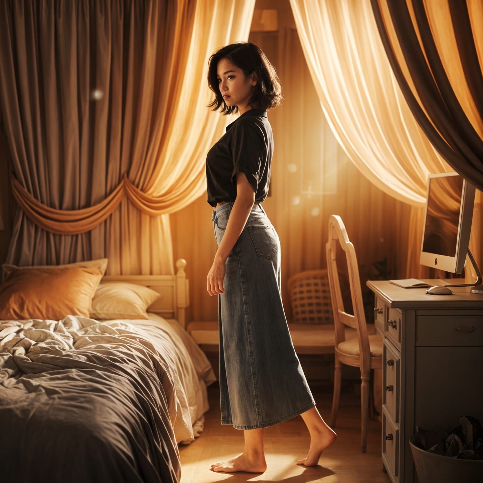 Thai Woman in Cozy Bedroom