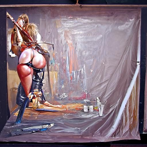 Striking Dominatrix Portrait as Oil Painting