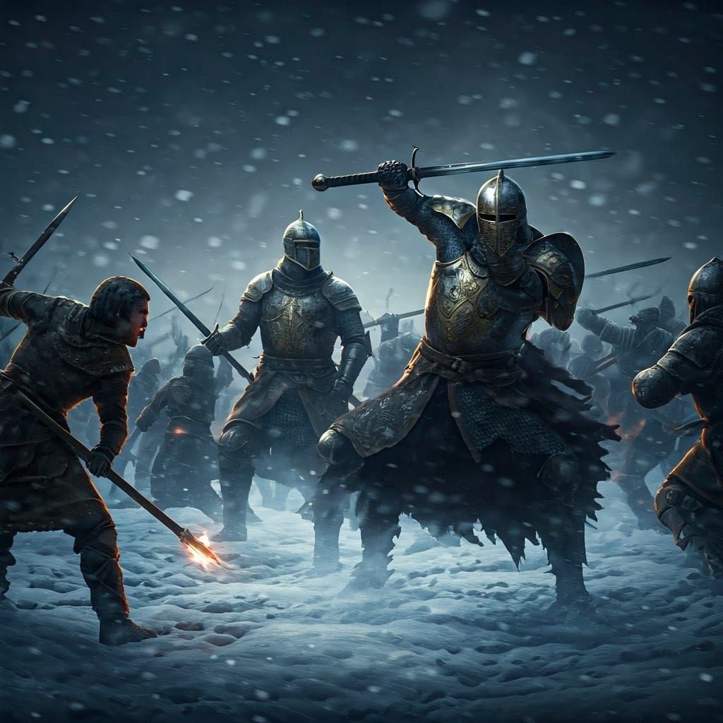 Epic Winter Battle Scene with Royal Knights and Guerrilla Wa...