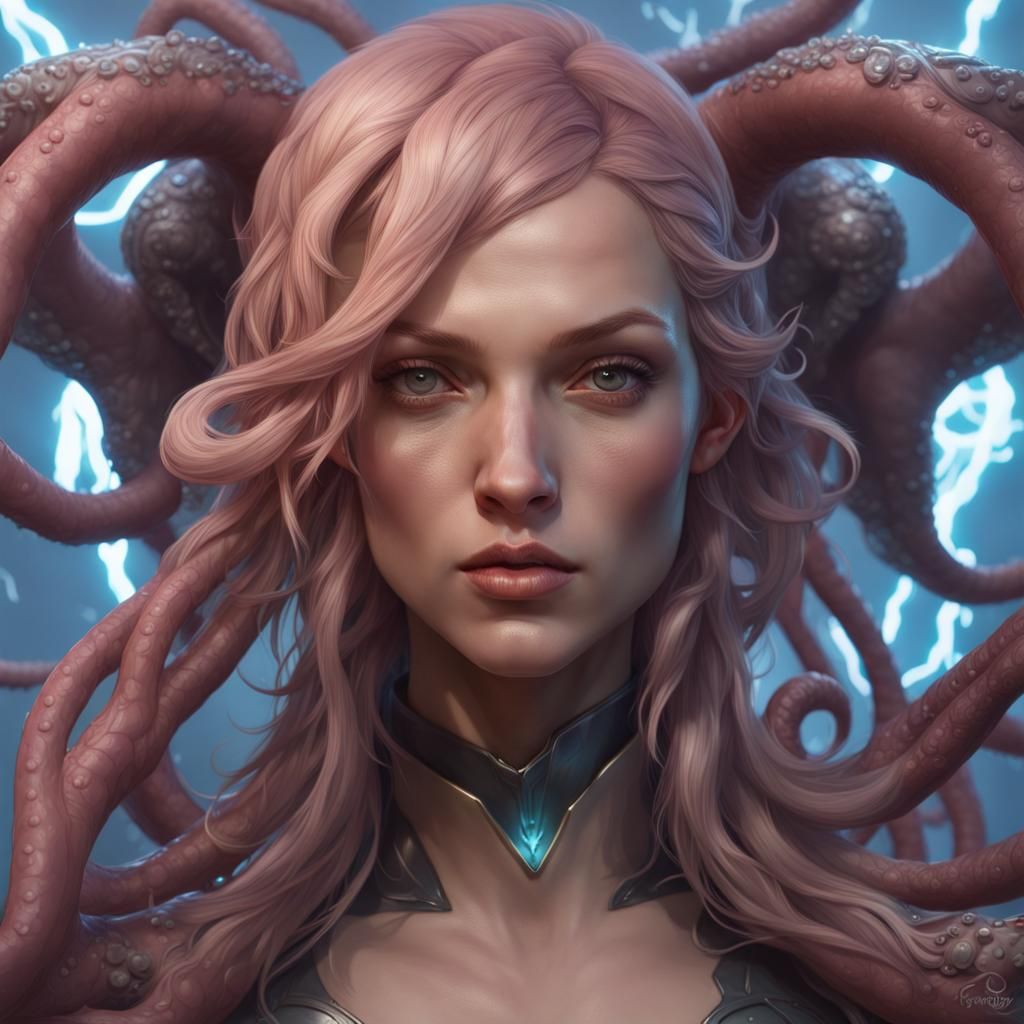 Electric Octopus Portrait: Hyperdetailed Concept Art