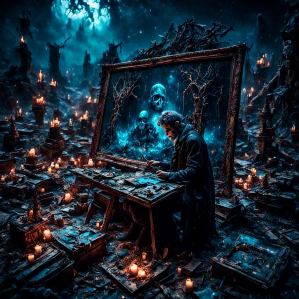 Weird Man Paints Infinite Paintings in Horror Graveyard