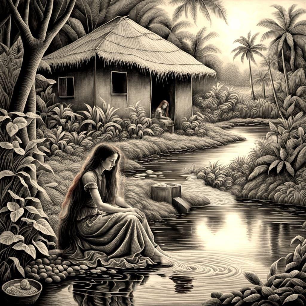 María de Los Ángeles by the Stream