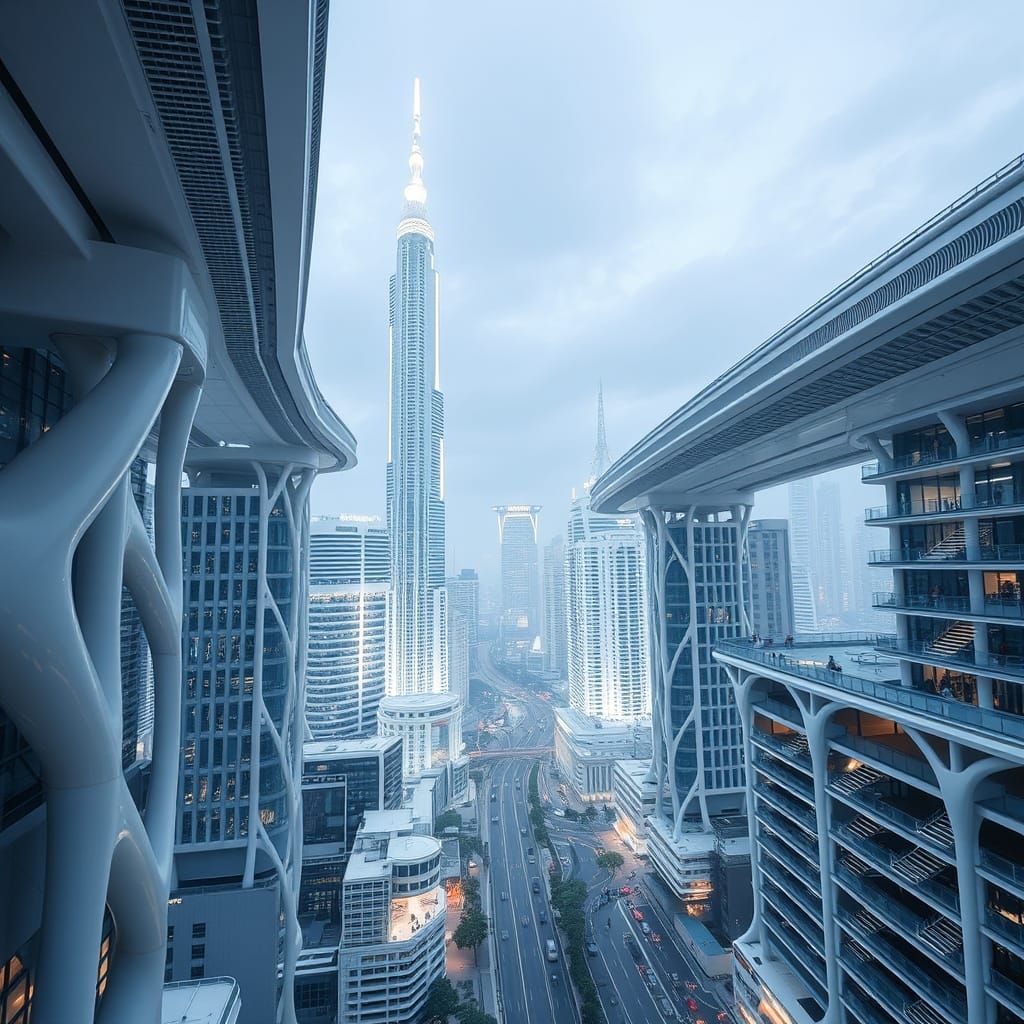 Surreal Futuristic Cityscape in a Monolithic White Megastruc...