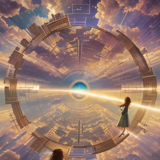Retrofuturistic Primitive Art: Sky, Sunrays, and Mirrors