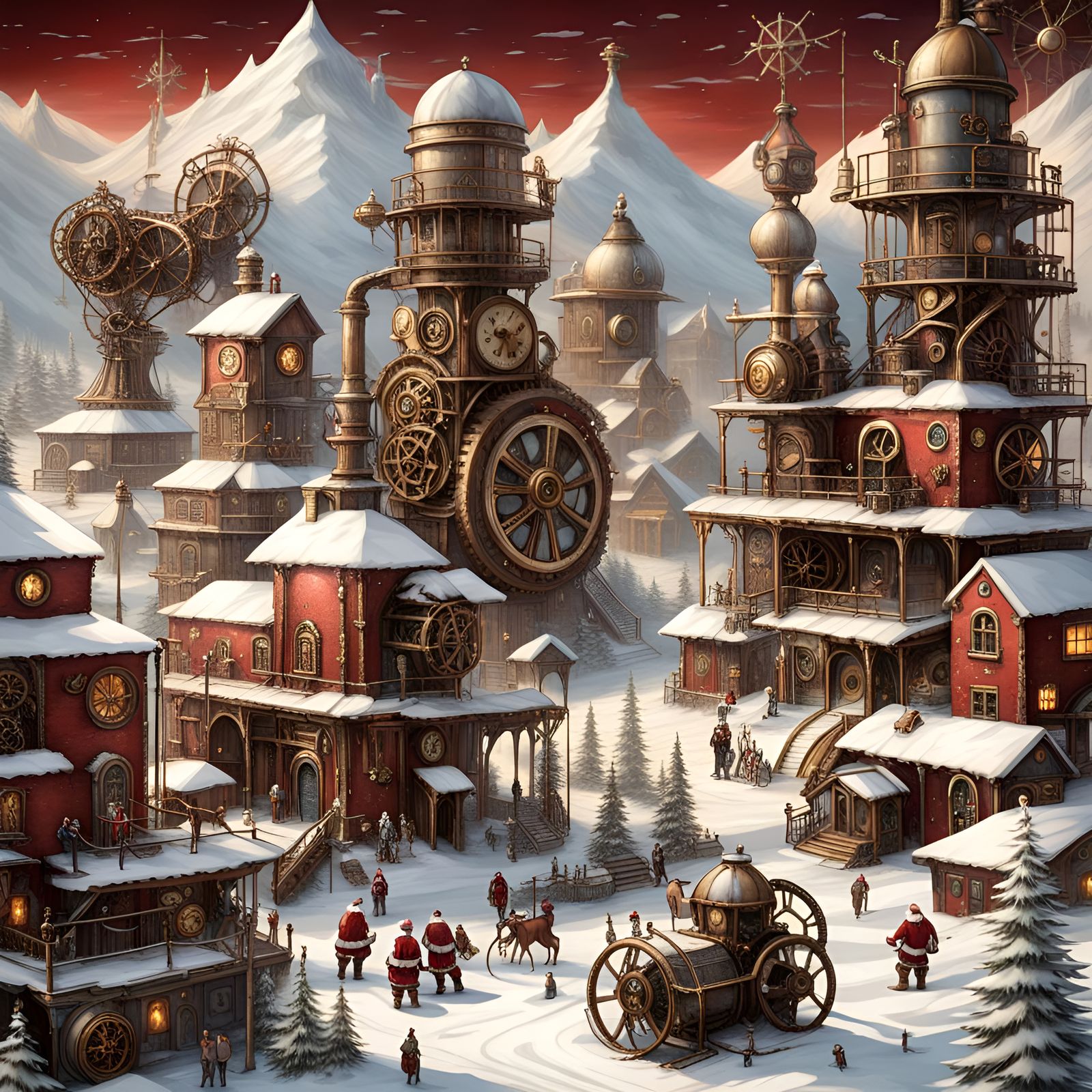 Steampunk North Pole with Cyborg Santa Claus