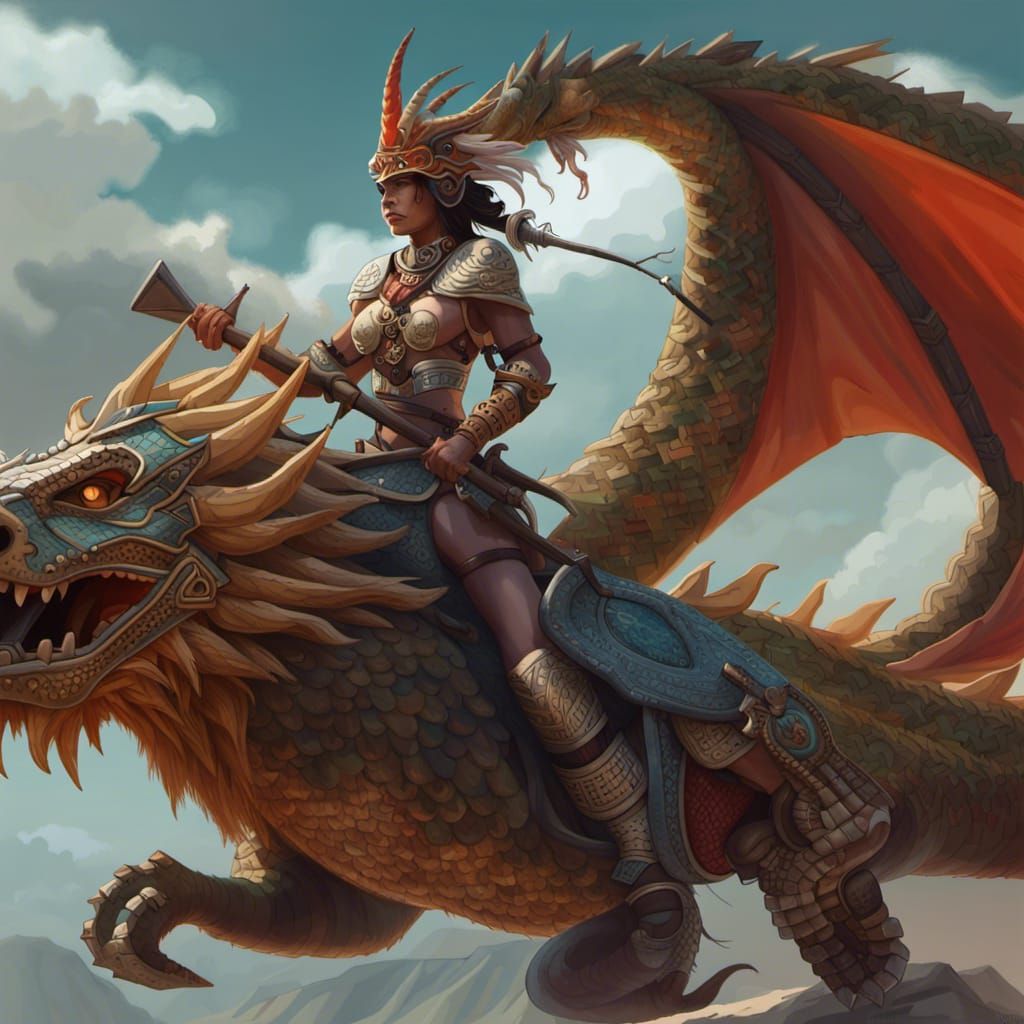 Aztec Dragon Rider in Hyperdetailed Digital Art