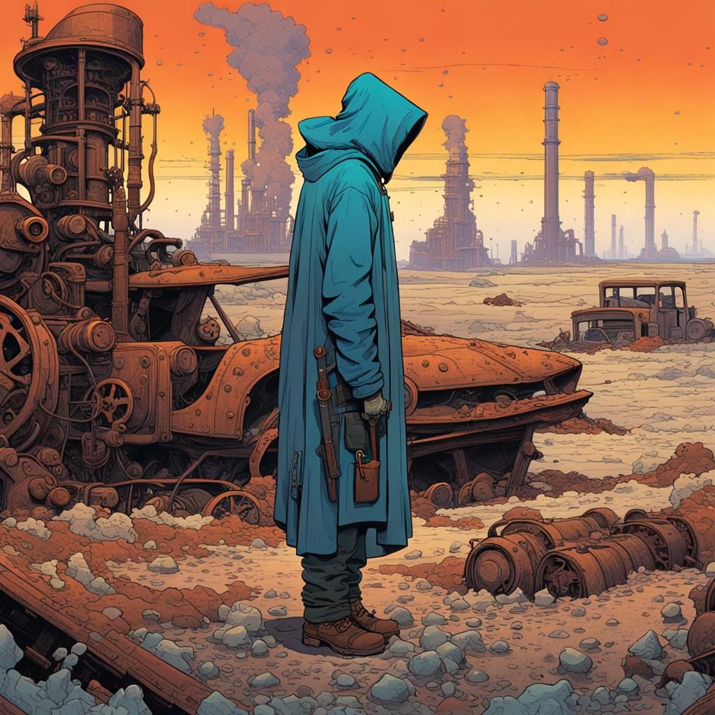Sci-Fi Scavenger in Moebius Style Wasteland