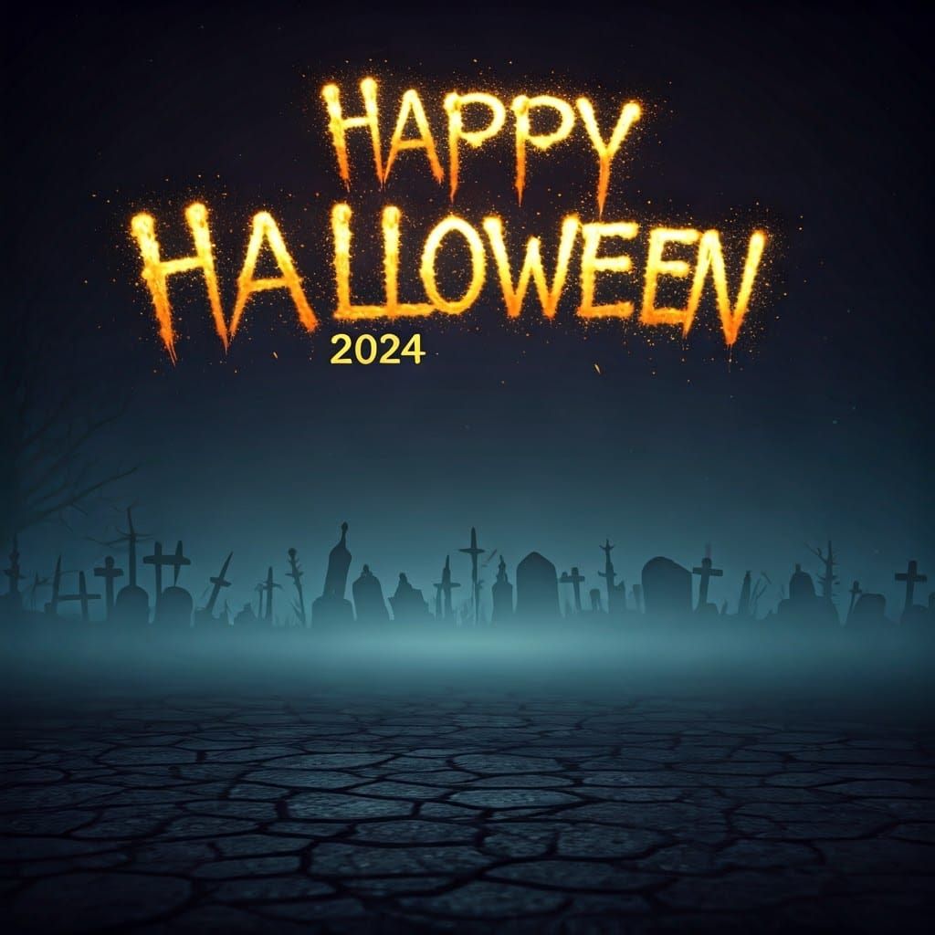 Eerie Halloween Scene with Animated Golden Text