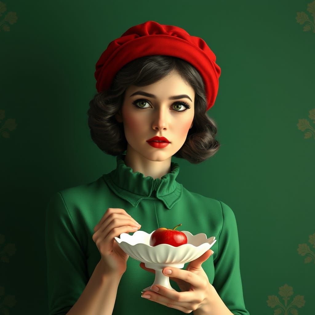 Expressive Woman in Red Hat and Green Coat