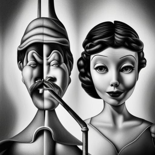 Pinocchio and Snow White in Salvador Dali Style