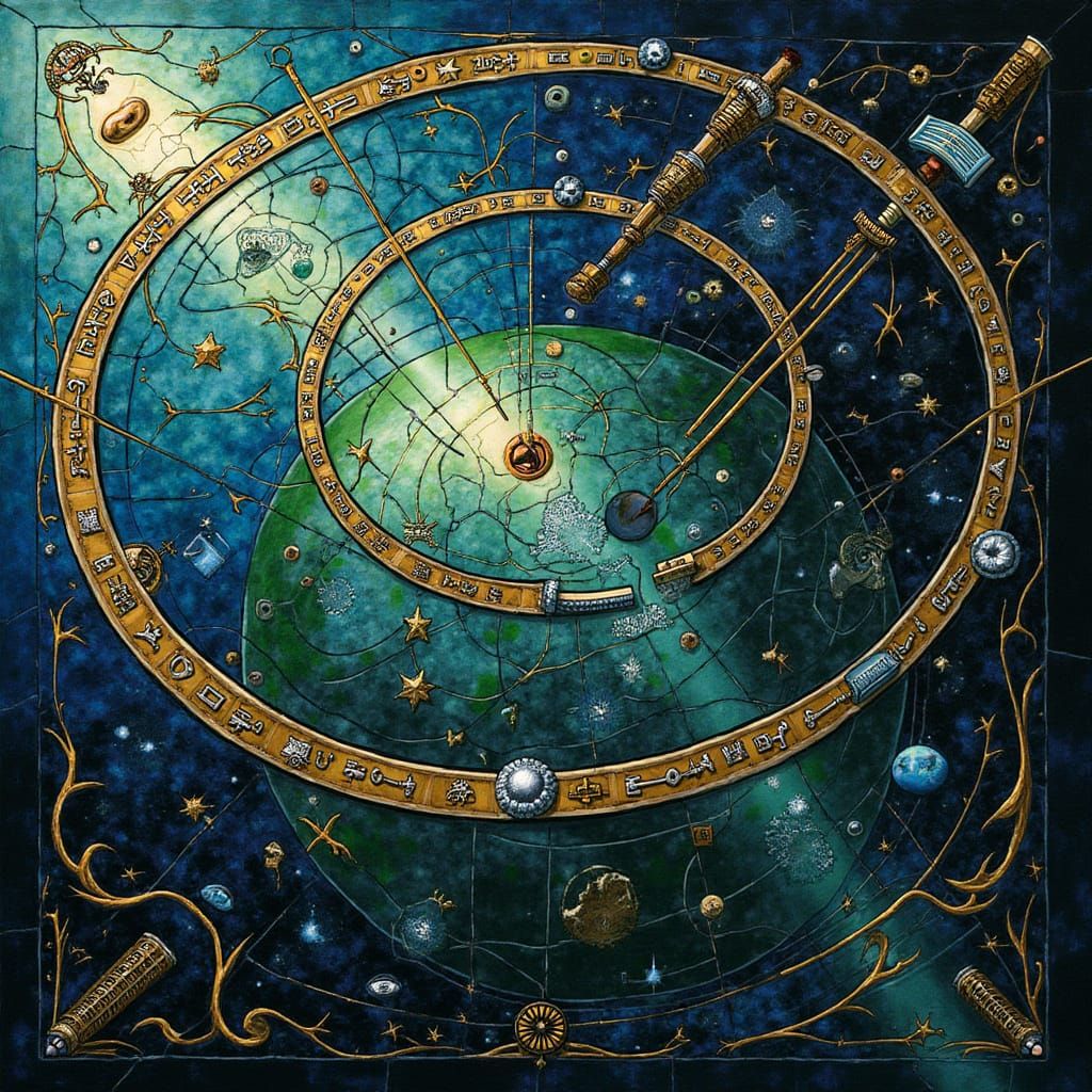 Cosmic Stained Glass Mandala with Symbolic Time Loop