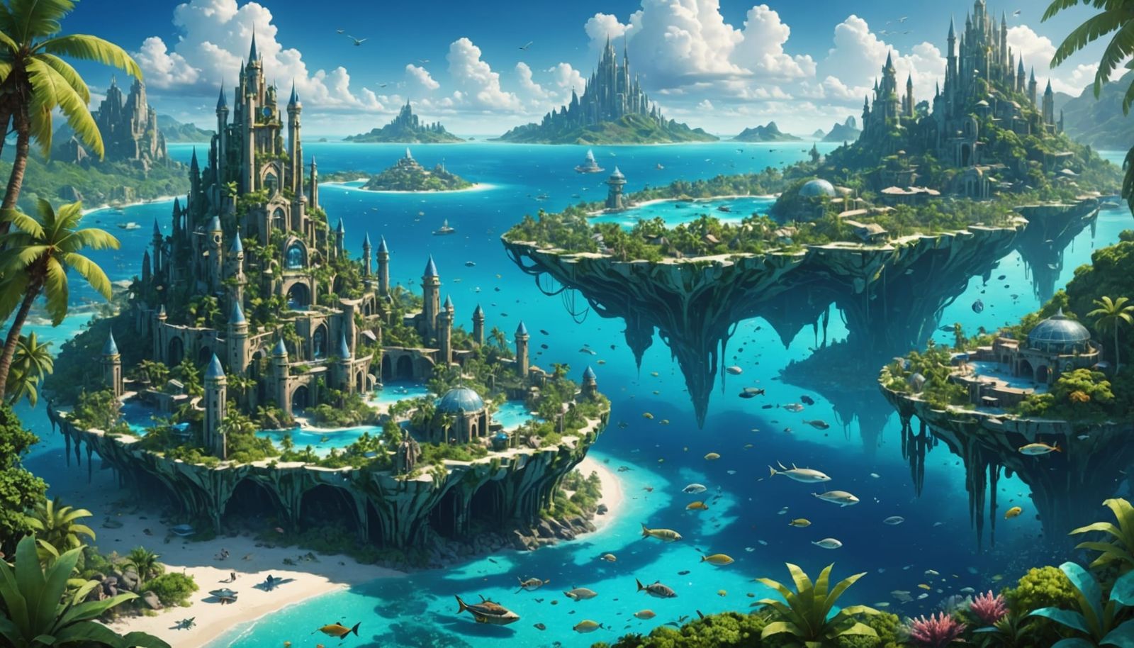 Futuristic Underwater Atlantis City on Tropical Island