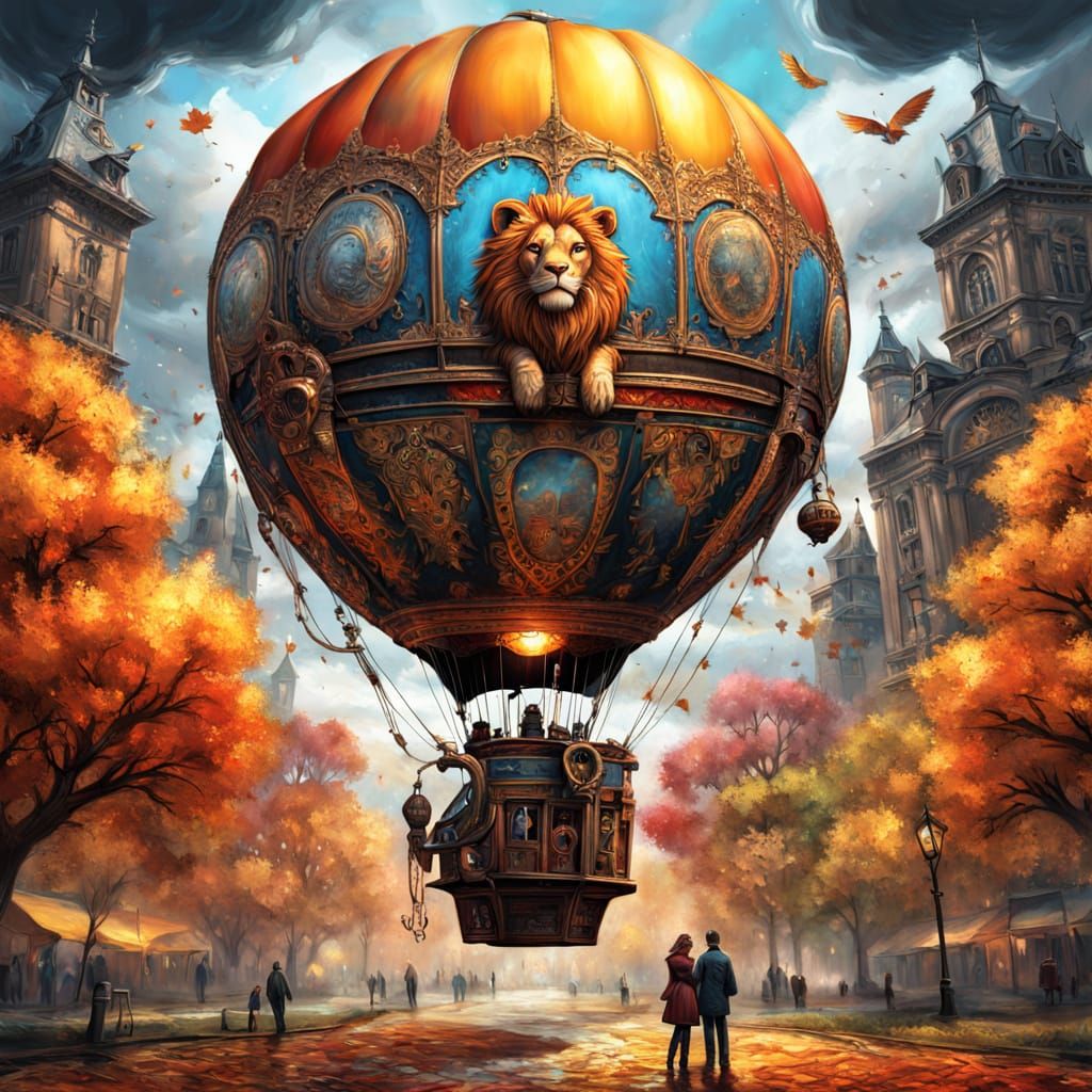 Steampunk Lion Hot Air Balloon Autumn Date