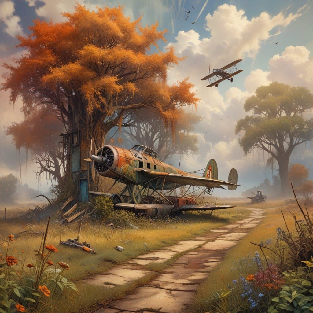 Fantasycore Airfield: A Digital Watercolor Landscape