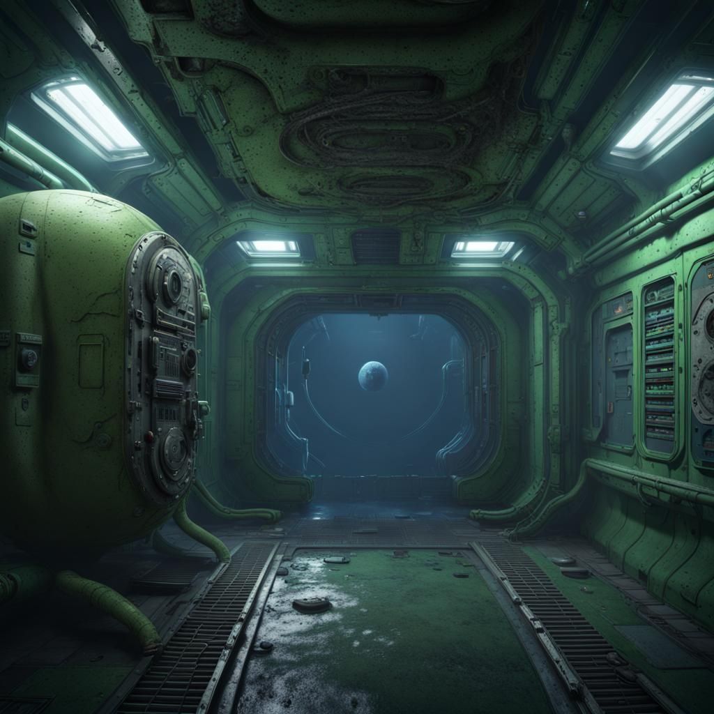 Scary Tentacle in Abandoned Space Station Interior