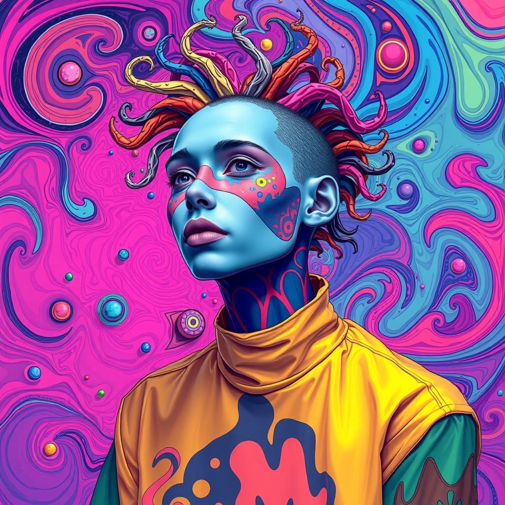 Neurodivergent Individual in Psychedelic Digital Art Style