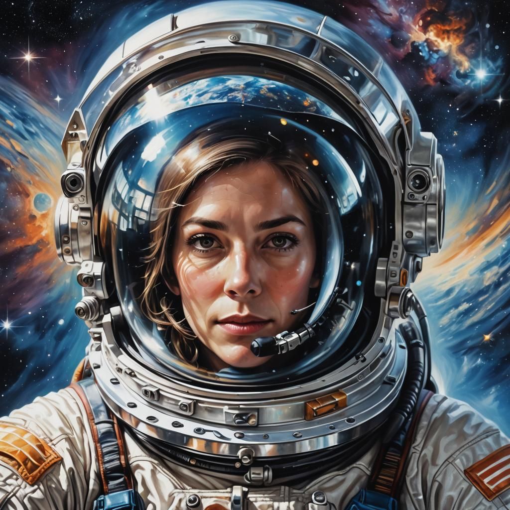 Astronaut Portrait with Cosmic Reflection in Hyperrealism