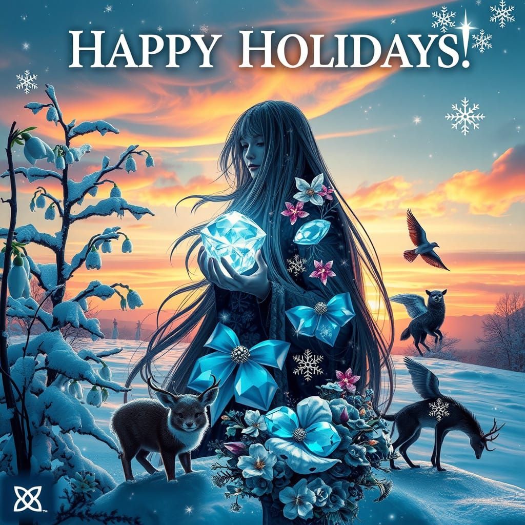 Stunning Winter Wonderland Collage with Mystical Creatures a...