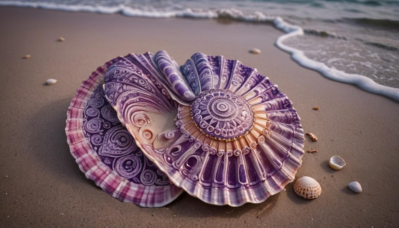 Seashell Mandala Macro Photograph on Beach