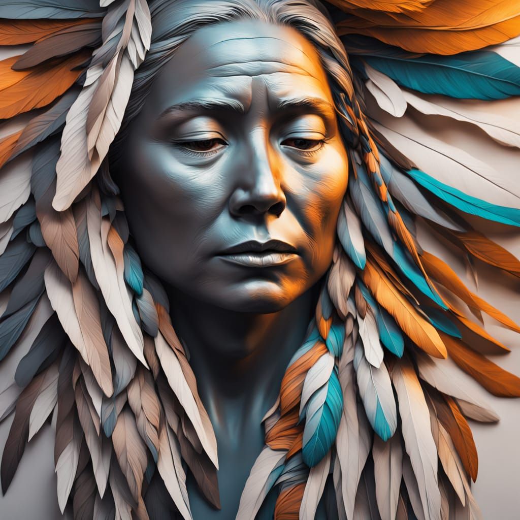 Vibrant Portrait of a Sad Native American Woman in Street Ar...