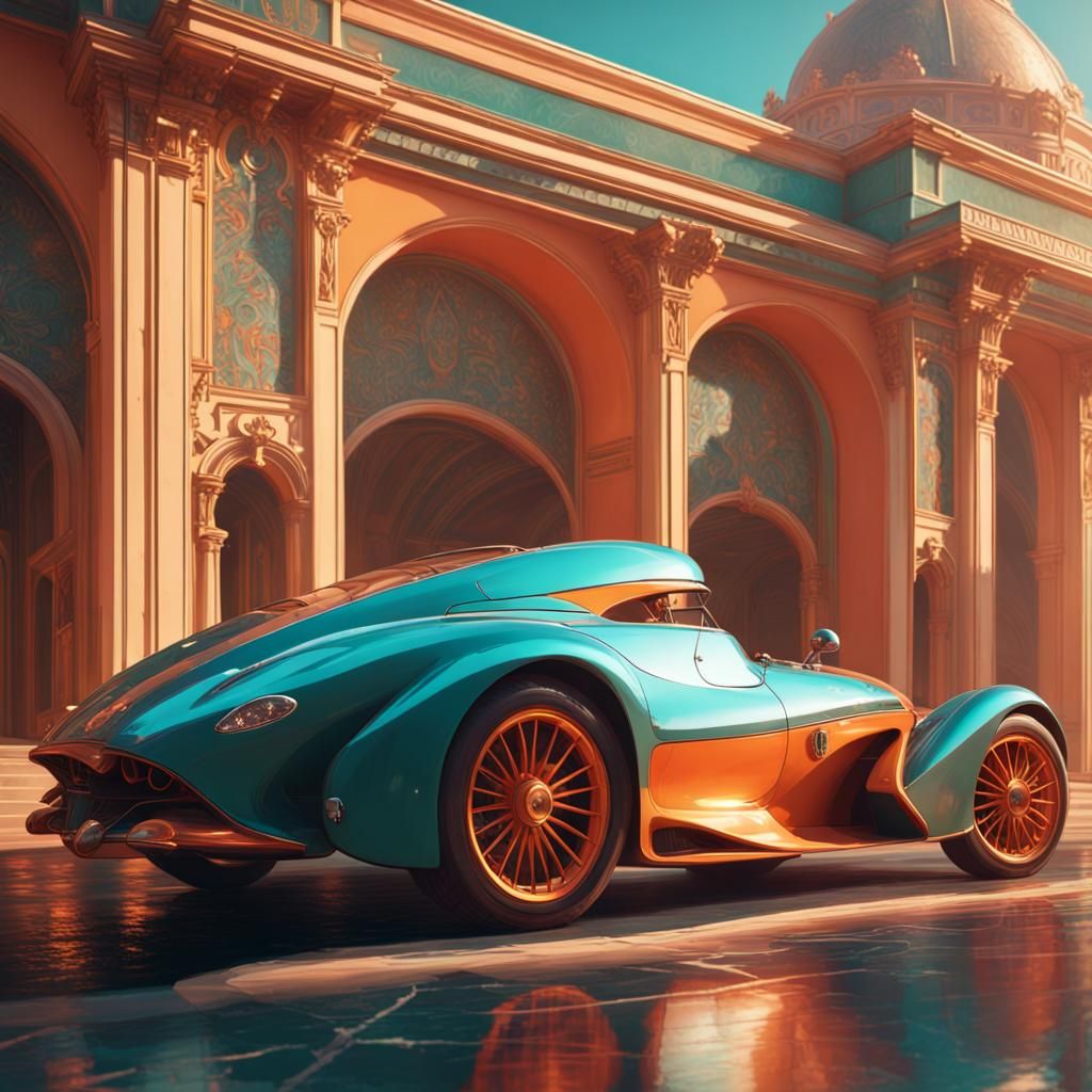 Vintage Luxury Car in Art Nouveau Style