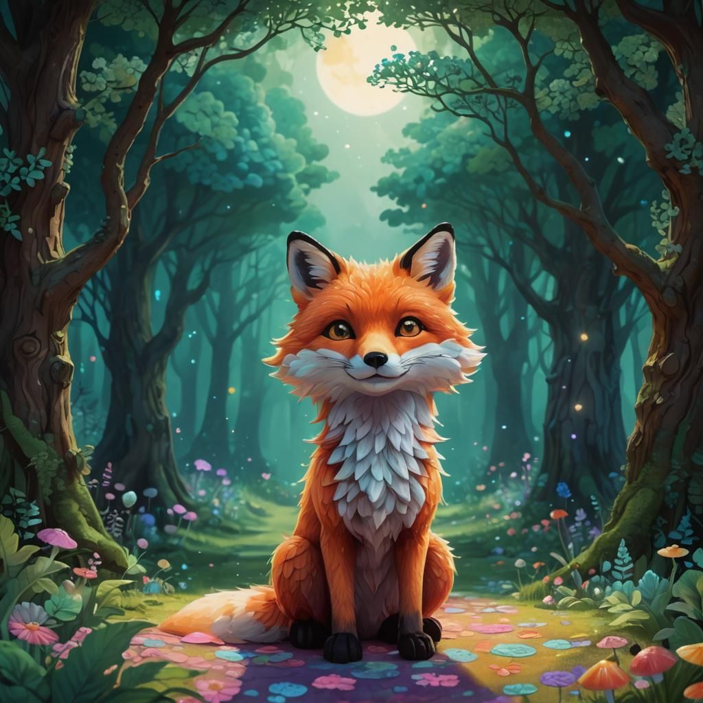 Fluffy Fox in Psychedelic Candyland Wonderland