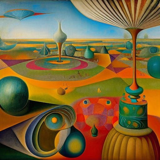 Surreal Dance of Beings in Geometric Landscape