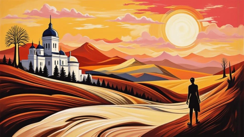 Chocolate and Vanilla Dessert Landscape in Modern Impression...