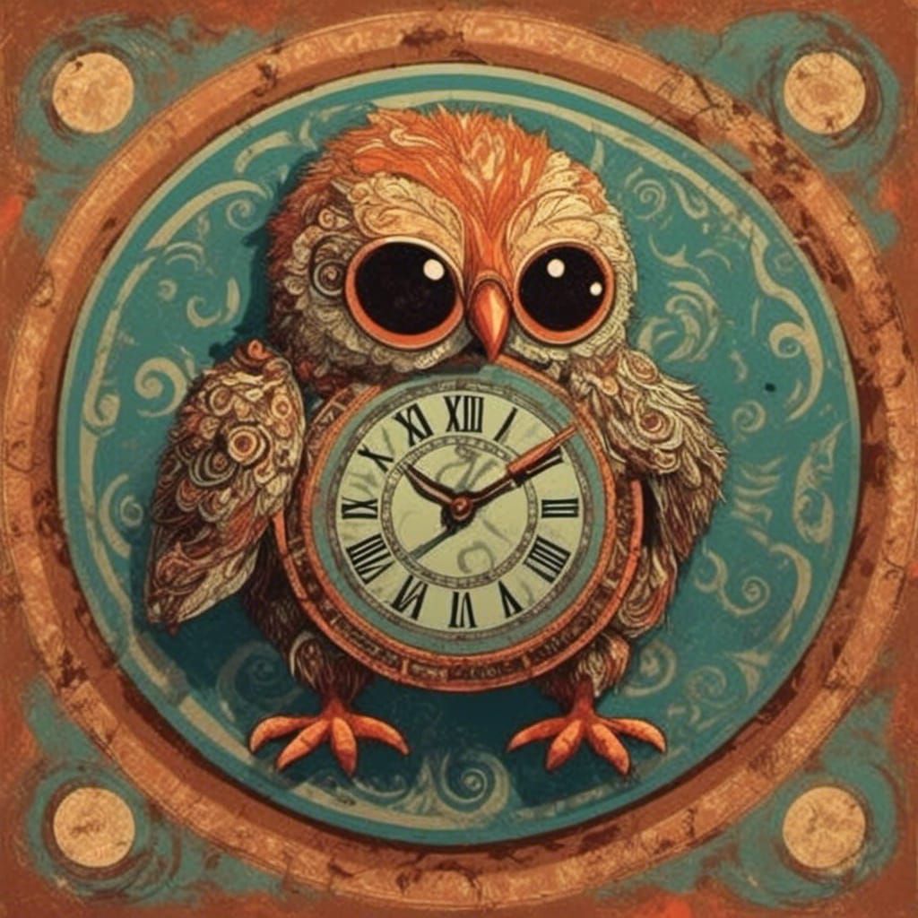 Cute Creature Holding Clock in Haida Style