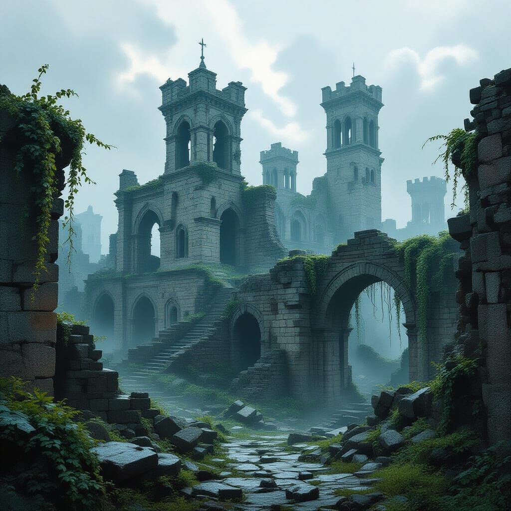 Ruined Ancient City with Futuristic Elements