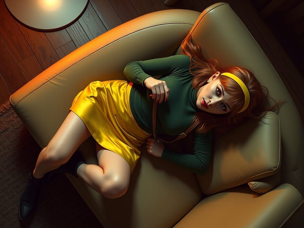 Sad Futuristic Woman on a Sleek Couch