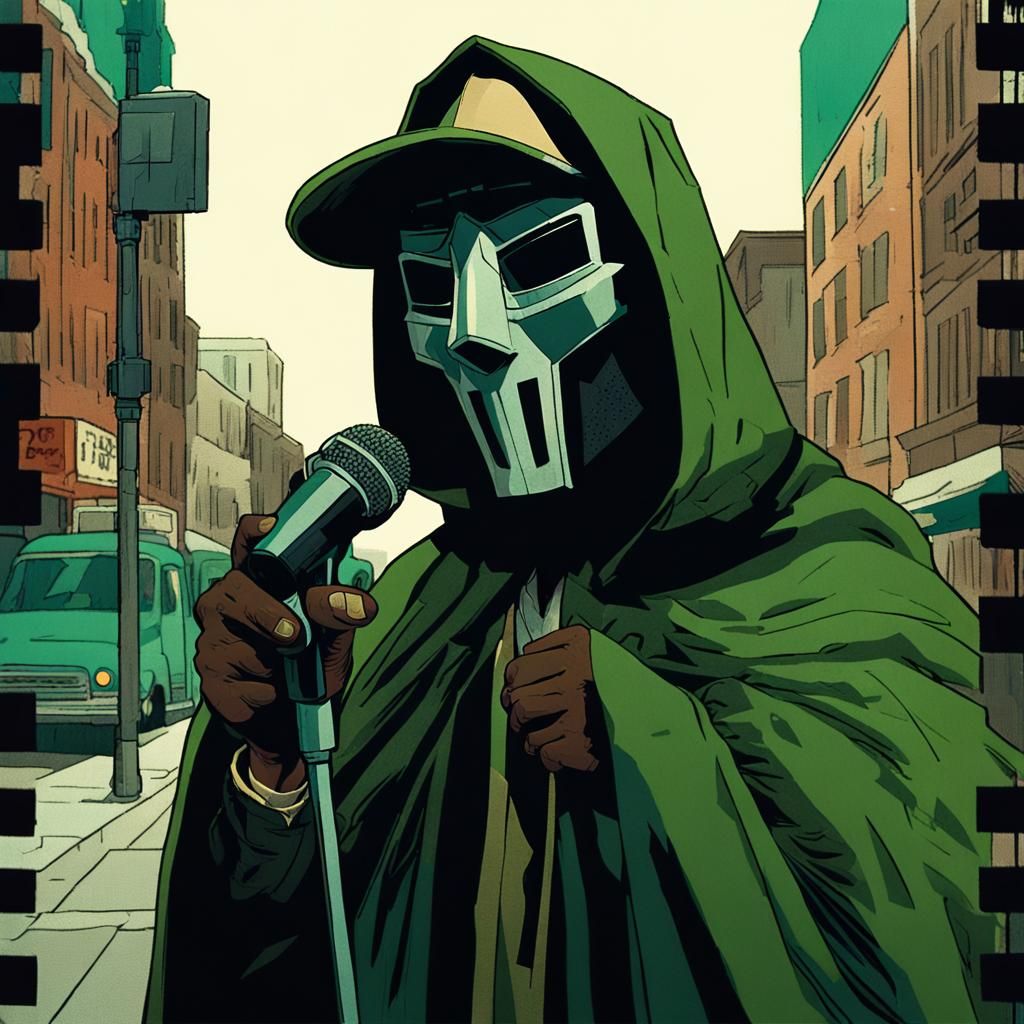 Rapper in Green Cloak, Comic Book Art Style