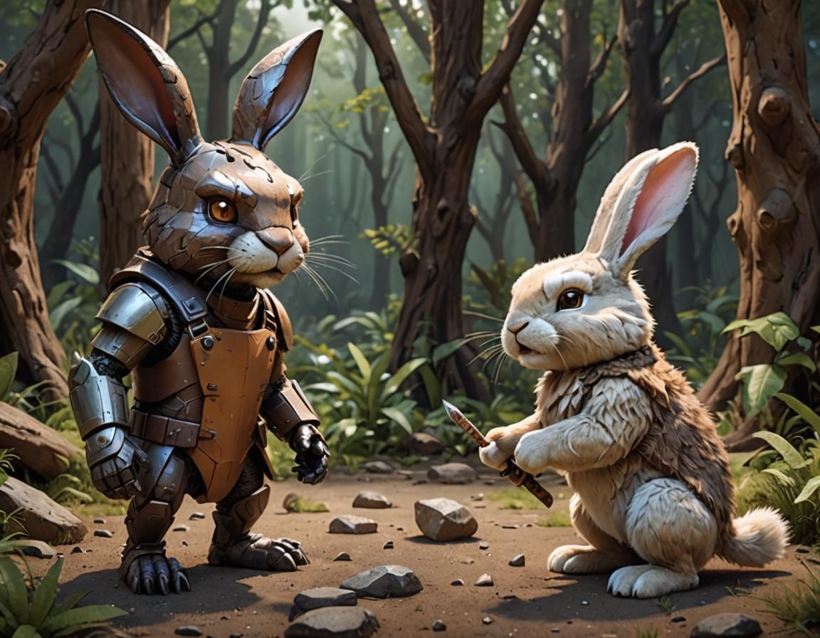 Android Rabbit Meets Sabertoothed Caveman Bunny
