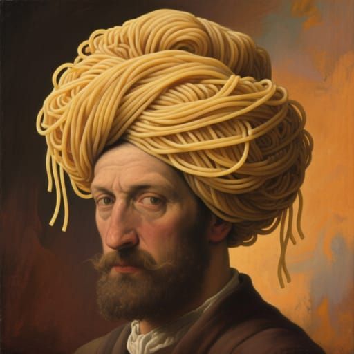 Surreal Man's Spaghetti Turban Portrait