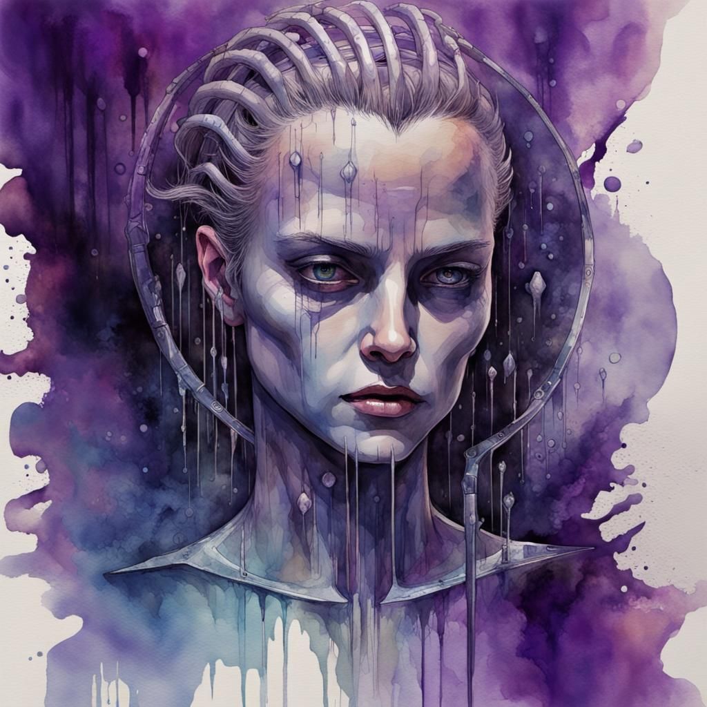 Abstract Purple Circle in Cyberpunk Watercolor Style