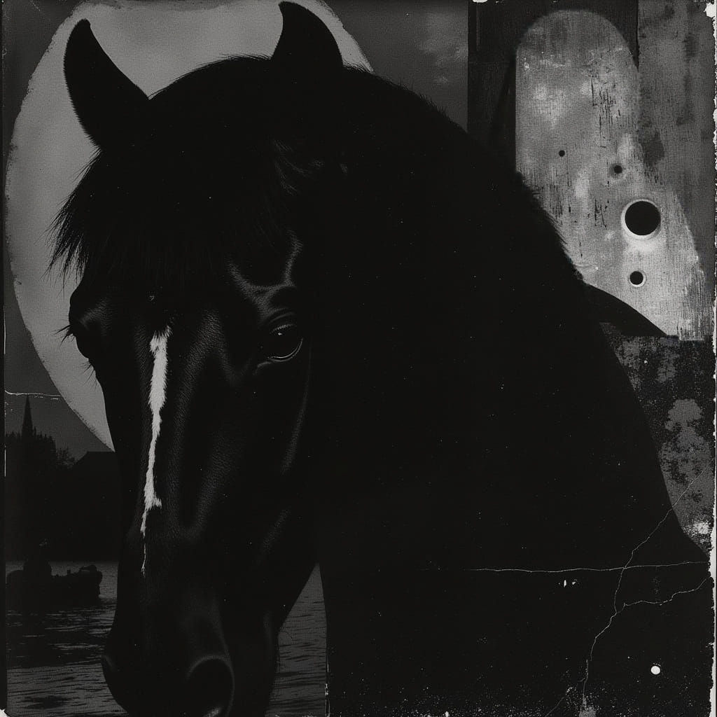 Grim Horse Portrait in Dark, Mysterious Art