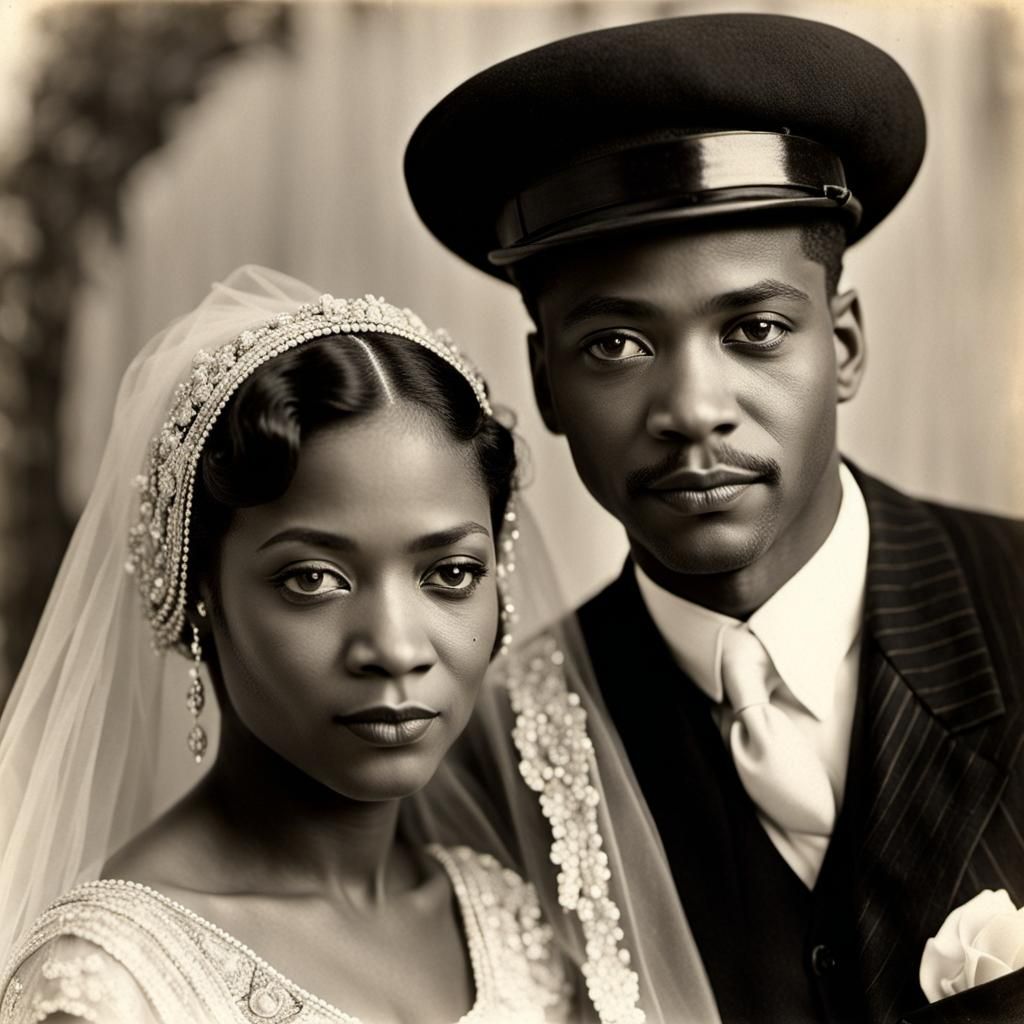 1920s Wedding: Elegant Bride and Groom Portrait