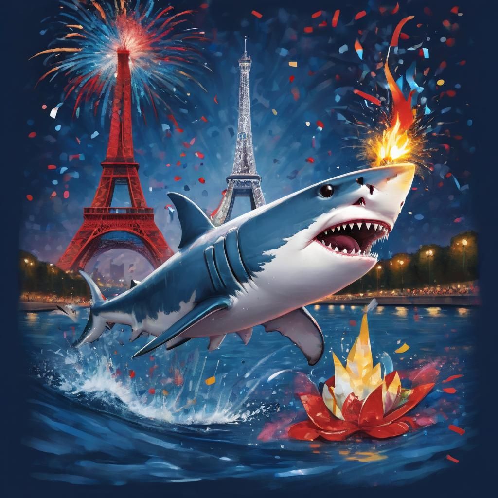Shark Celebrates Paris Olympics in Art Nouveau Style