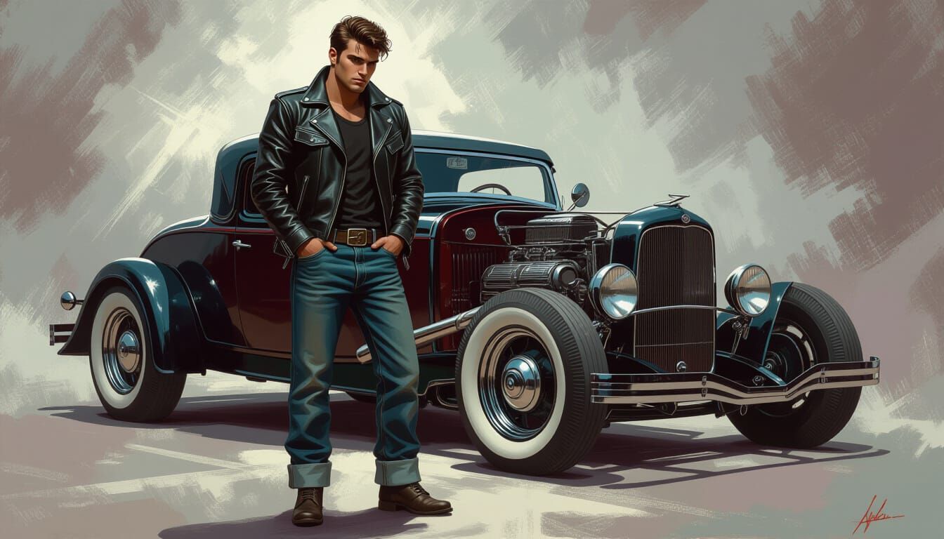 Greaser and Hot Rod in Dark Romanticism Style