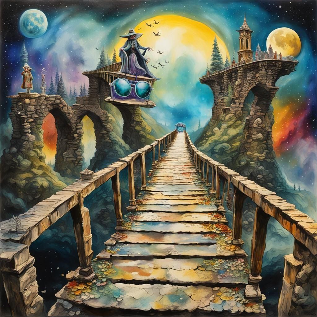 Surreal Galactic Witch on Ruined Bridge